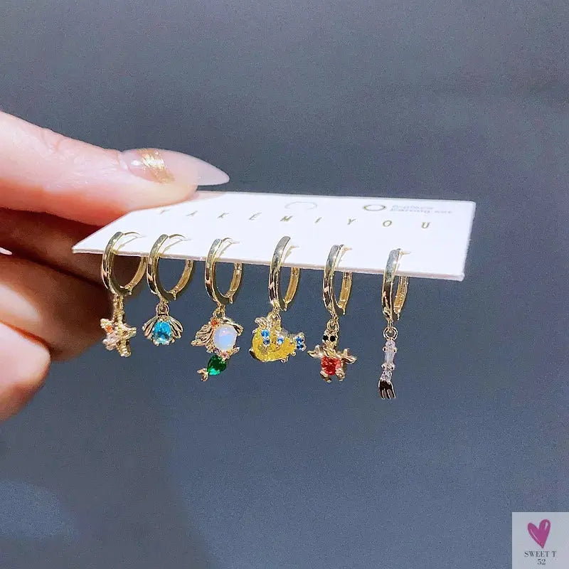 New Design Colorful Crystal Ocean/Animal/Mermaid Hoop Earrings Sets for Women & Girls-earrings-SWEET T 52