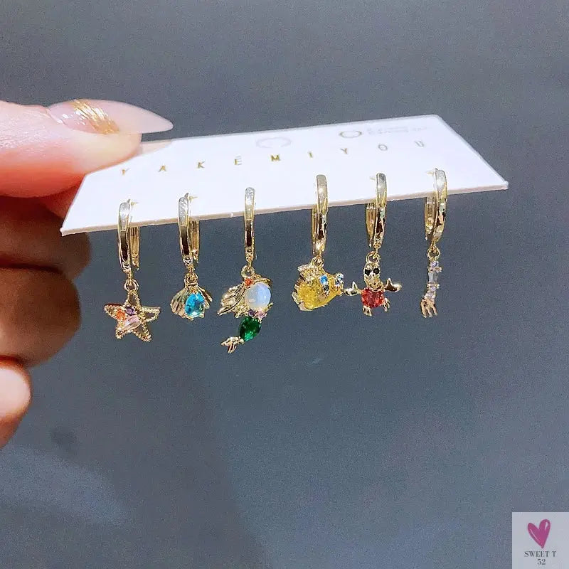 New Design Colorful Crystal Ocean/Animal/Mermaid Hoop Earrings Sets for Women & Girls-earrings-SWEET T 52