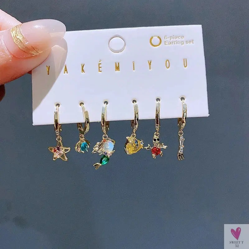 New Design Colorful Crystal Ocean/Animal/Mermaid Hoop Earrings Sets for Women & Girls-earrings-SWEET T 52