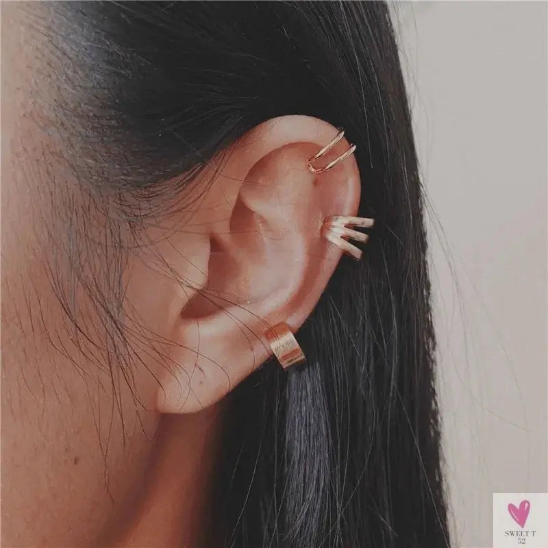New Gold/Silver Color Leaves Clip Earrings for Women/Men - Fashion Ear Cuff. Non-Piercing Earring Sets Sweet T 52