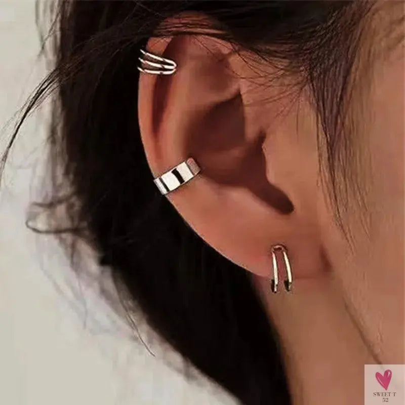 New Gold/Silver Color Leaves Clip Earrings for Women/Men - Fashion Ear Cuff. Non-Piercing Earring Sets Sweet T 52
