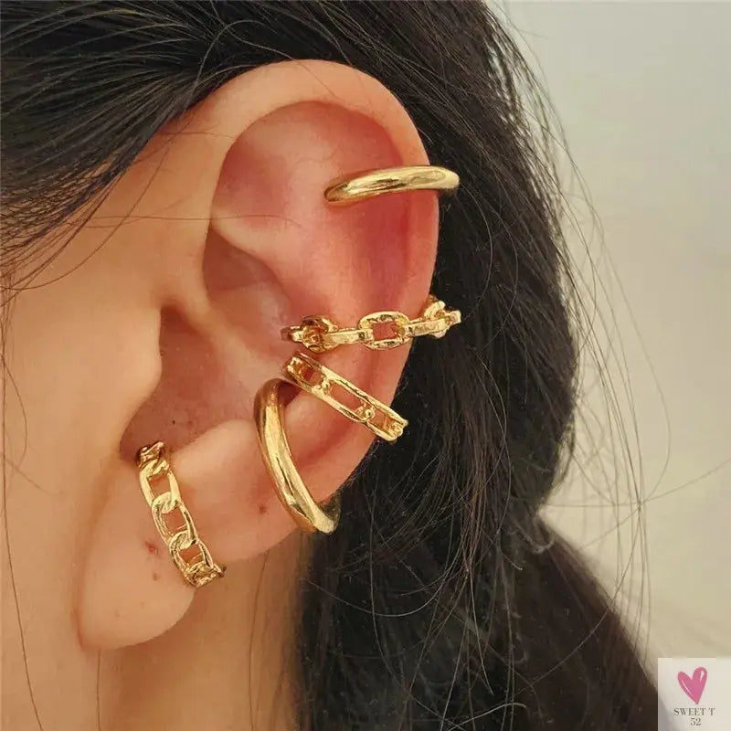New Gold/Silver Color Leaves Clip Earrings for Women/Men - Fashion Ear Cuff. Non-Piercing Earring Sets Sweet T 52