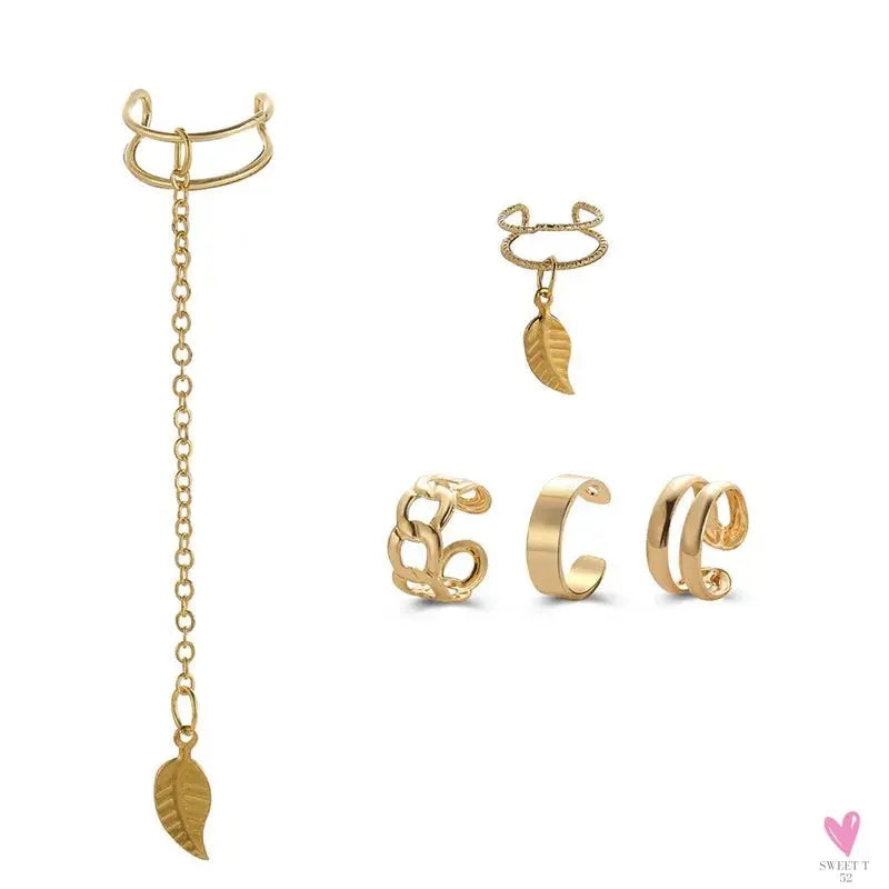 New Gold/Silver Color Leaves Clip Earrings for Women/Men - Fashion Ear Cuff. Non-Piercing Earring Sets Sweet T 52