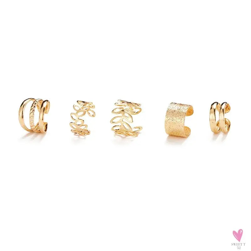 New Gold/Silver Color Leaves Clip Earrings for Women/Men - Fashion Ear Cuff. Non-Piercing Earring Sets Sweet T 52