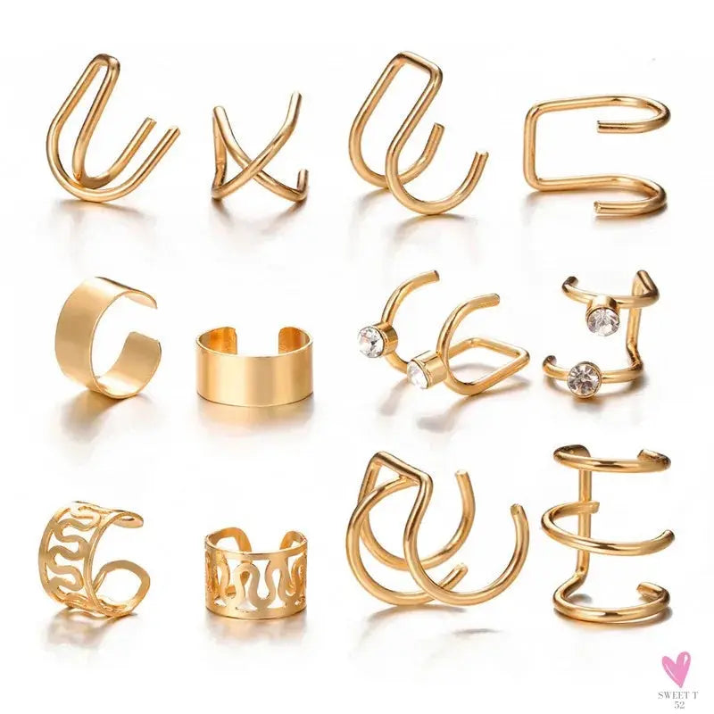 New Gold/Silver Color Leaves Clip Earrings for Women/Men - Fashion Ear Cuff. Non-Piercing Earring Sets Sweet T 52