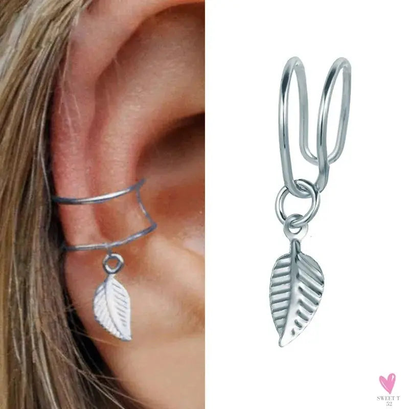 New Gold/Silver Color Leaves Clip Earrings for Women/Men - Fashion Ear Cuff. Non-Piercing Earring Sets Sweet T 52