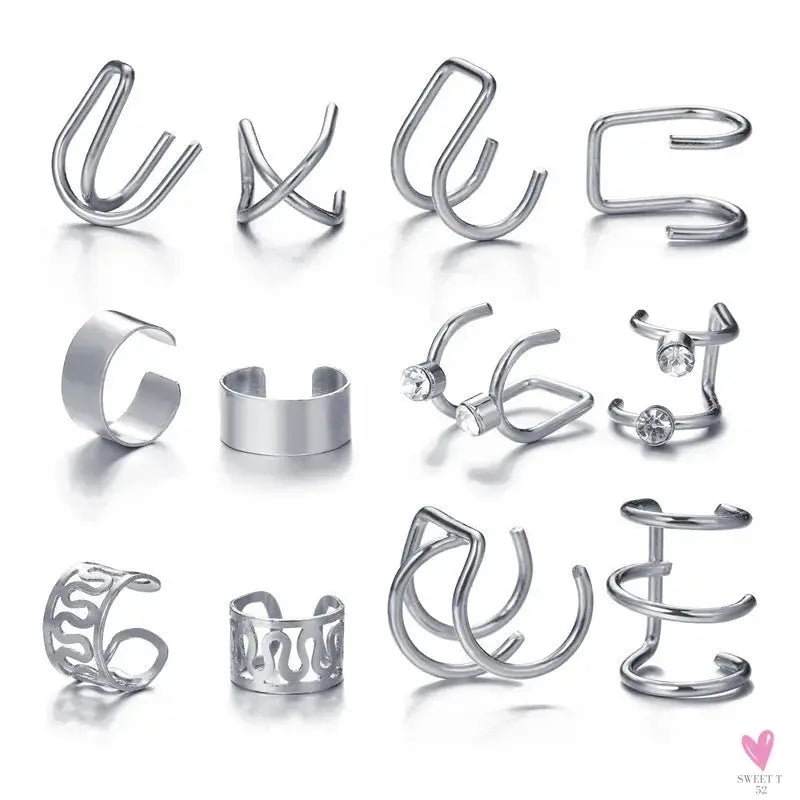 New Gold/Silver Color Leaves Clip Earrings for Women/Men - Fashion Ear Cuff. Non-Piercing Earring Sets Sweet T 52