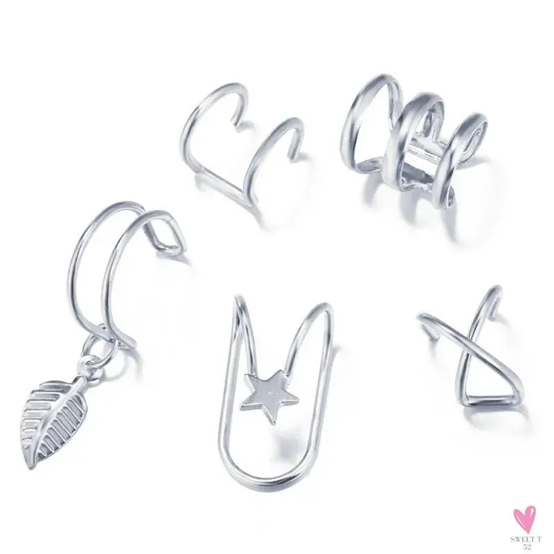 New Gold/Silver Color Leaves Clip Earrings for Women/Men - Fashion Ear Cuff. Non-Piercing Earring Sets Sweet T 52