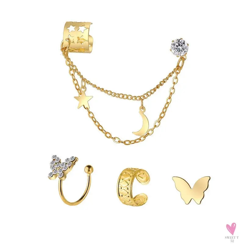 New Gold/Silver Color Leaves Clip Earrings for Women/Men - Fashion Ear Cuff. Non-Piercing Earring Sets Sweet T 52