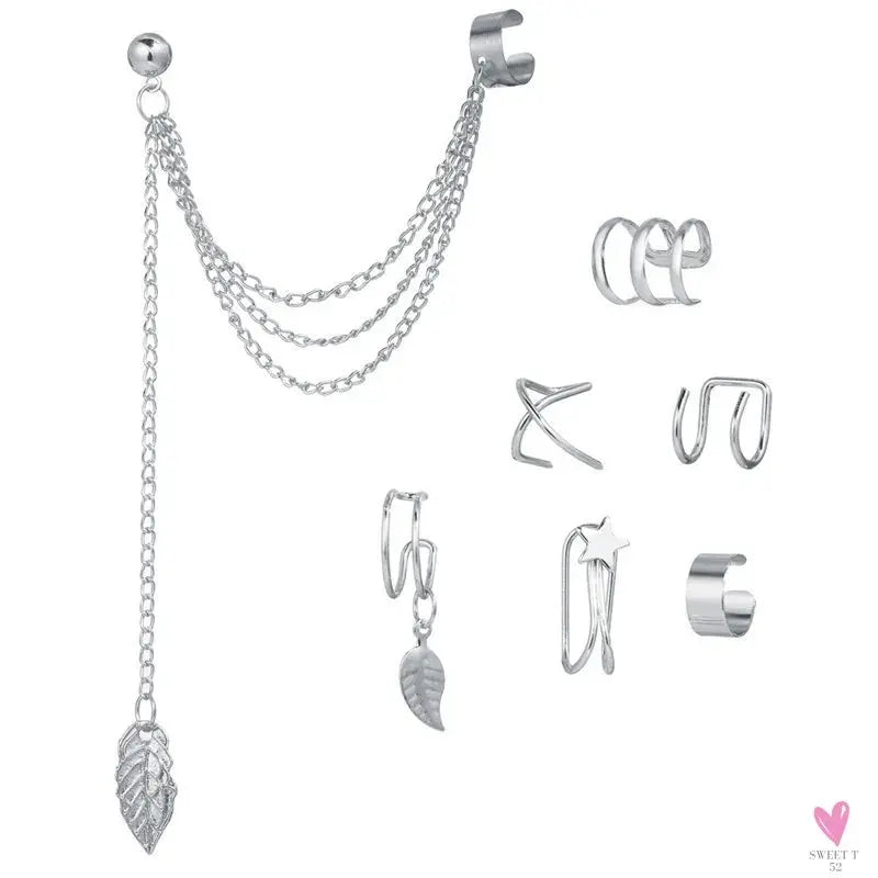 New Gold/Silver Color Leaves Clip Earrings for Women/Men - Fashion Ear Cuff. Non-Piercing Earring Sets Sweet T 52