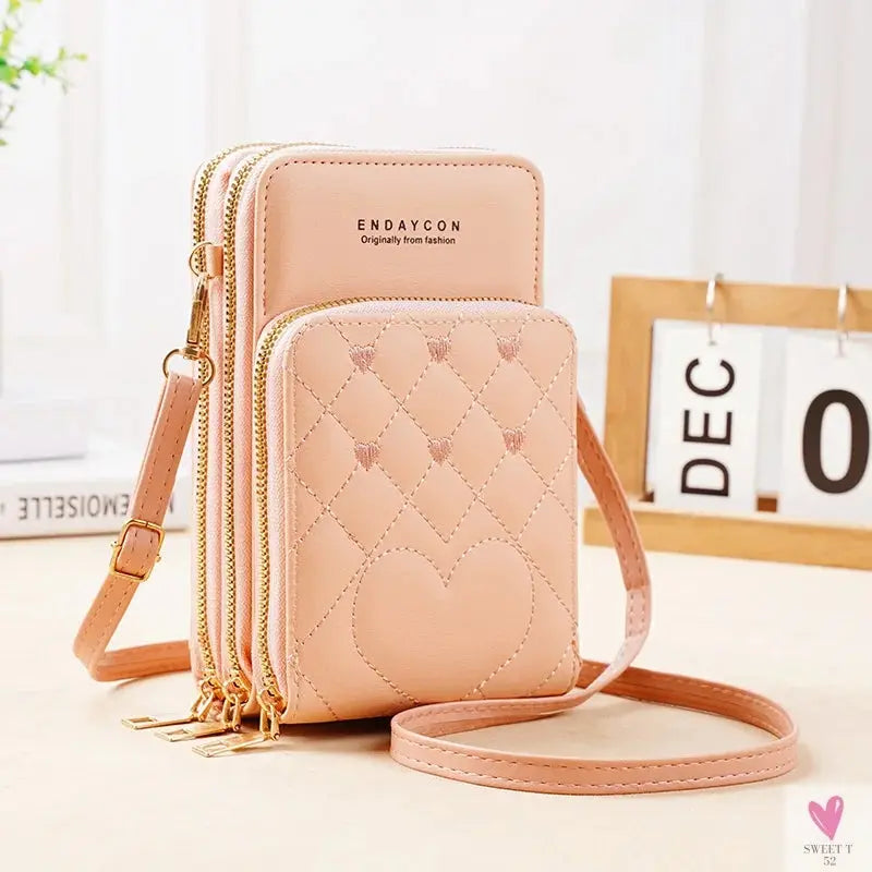 New Large Capacity Multi-Functional Fashion Simple Shoulder Small Bag Shoulder Three Layers Zip-up Mobile Phone Bag Women's SWEET T 52