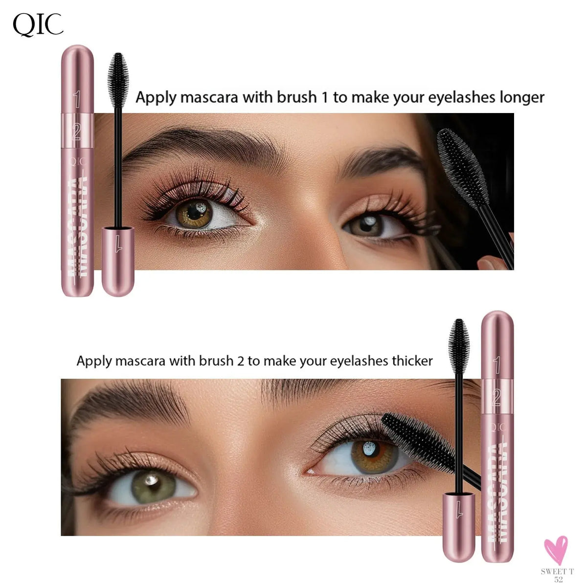 New rose gold double-effect mascara, dense and slender, two-in-one, waterproof and non-smudging curled mascara. Sweet T 52