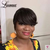 Ombre Brown, Pixie Cut, Human Hair Wigs with Bangs, Burgundy Highlights, Fully Machine Made, for Women & Girls-hair accessories-SWEET T 52