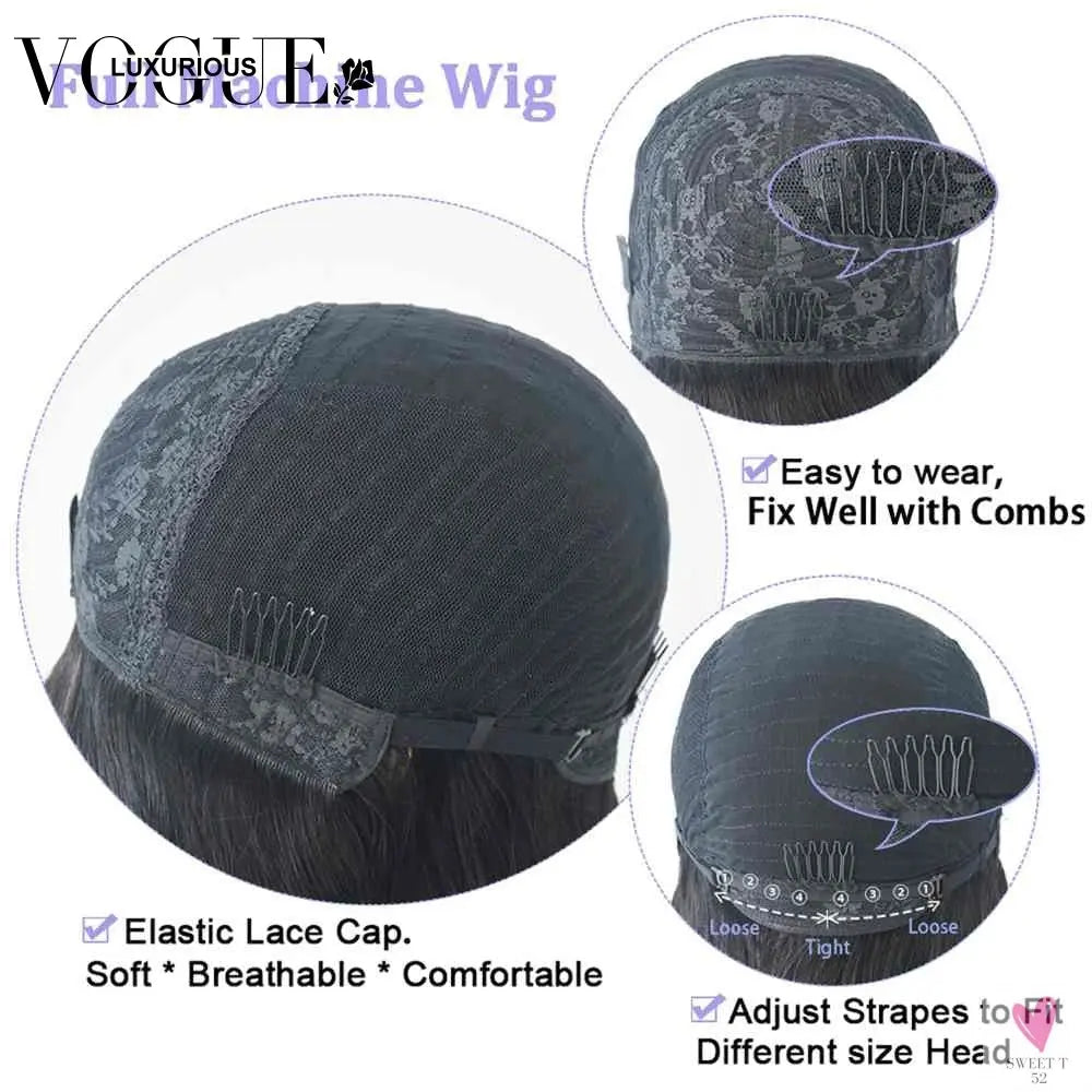 Ombre Brown, Pixie Cut, Human Hair Wigs with Bangs, Burgundy Highlights, Fully Machine Made, for Women & Girls-hair accessories-SWEET T 52