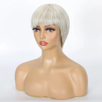 Ombre Grey Short Pixie Cut Wigs with Bangs - Salt and Pepper Human Hair Wigs, Pre Plucked Glueless Gray Bob Wig Sweet T 52