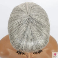 Ombre Grey Short Pixie Cut Wigs with Bangs - Salt and Pepper Human Hair Wigs, Pre Plucked Glueless Gray Bob Wig Sweet T 52