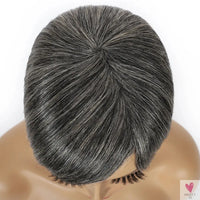 Ombre Grey Short Pixie Cut Wigs with Bangs - Salt and Pepper Human Hair Wigs, Pre Plucked Glueless Gray Bob Wig Sweet T 52