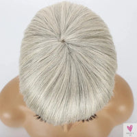 Ombre Grey Short Pixie Cut Wigs with Bangs - Salt and Pepper Human Hair Wigs, Pre Plucked Glueless Gray Bob Wig Sweet T 52