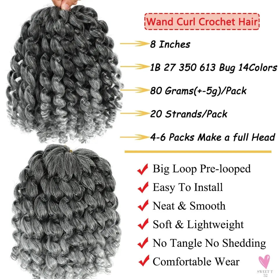 Ombre Jumpy Wand Curl Crochet Hair, 14 Colors, 20 Roots Jamaican Twist Synthetic Braid Hair for Women Sweet T 52