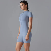 One Piece Gym Yoga Romper - Zippered Short Sleeve Fitness Jumpsuit for Women Sweet T 52