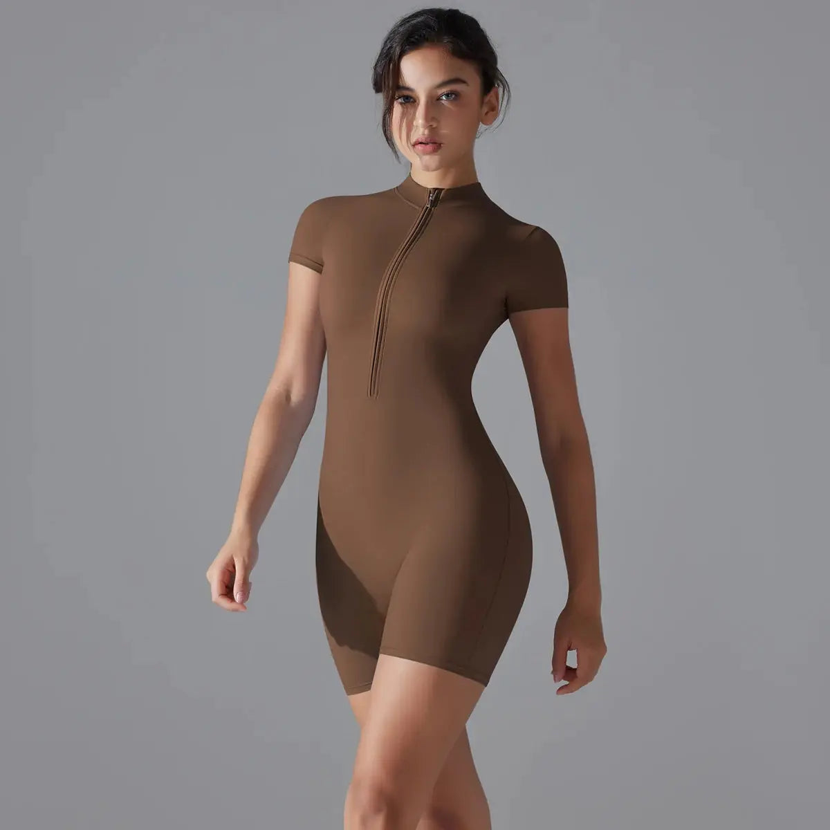 One Piece Gym Yoga Romper - Zippered Short Sleeve Fitness Jumpsuit for Women Sweet T 52