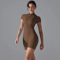 One Piece Gym Yoga Romper - Zippered Short Sleeve Fitness Jumpsuit for Women Sweet T 52