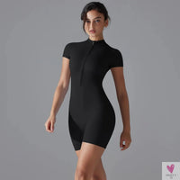 One Piece Gym Yoga Romper - Zippered Short Sleeve Fitness Jumpsuit for Women Sweet T 52