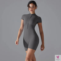One Piece Gym Yoga Romper - Zippered Short Sleeve Fitness Jumpsuit for Women Sweet T 52