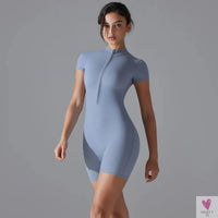 One Piece Gym Yoga Romper - Zippered Short Sleeve Fitness Jumpsuit for Women Sweet T 52