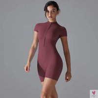 One Piece Gym Yoga Romper - Zippered Short Sleeve Fitness Jumpsuit for Women Sweet T 52