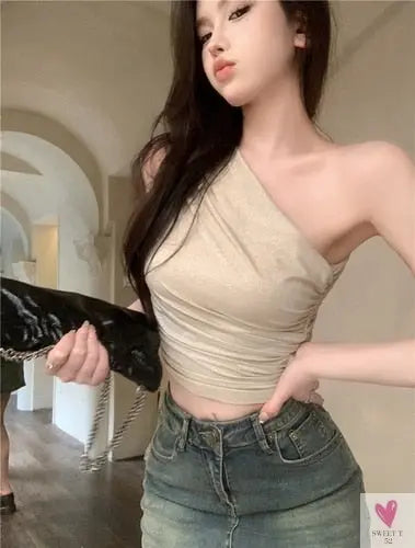 One Shoulder Crop Top, Vintage Retro Cut Crop Top, for Women and Girls