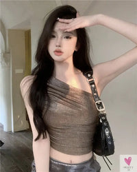 One Shoulder Crop Top, Vintage Retro Cut Crop Top, for Women and Girls