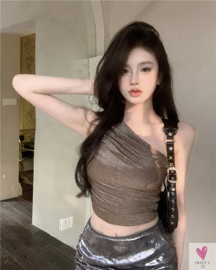 One Shoulder Crop Top, Vintage Retro Cut Crop Top, for Women and Girls