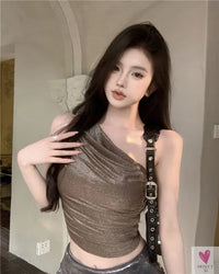 One Shoulder Crop Top, Vintage Retro Cut Crop Top, for Women and Girls