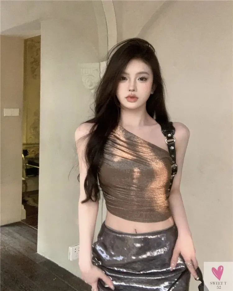 One Shoulder Crop Top, Vintage Retro Cut Crop Top, for Women and Girls