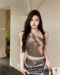 One Shoulder Crop Top, Vintage Retro Cut Crop Top, for Women and Girls