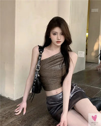 One Shoulder Crop Top, Vintage Retro Cut Crop Top, for Women and Girls