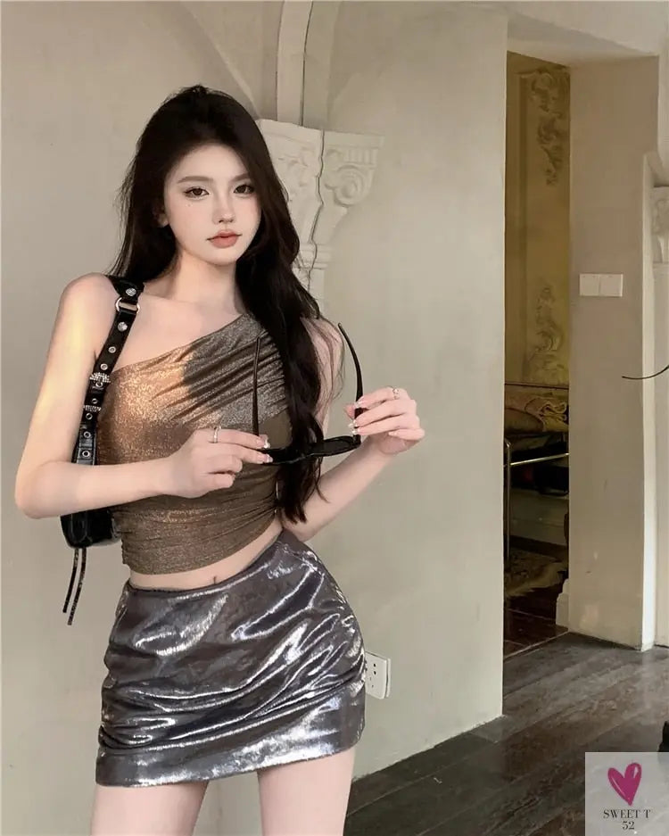 One Shoulder Crop Top, Vintage Retro Cut Crop Top, for Women and Girls