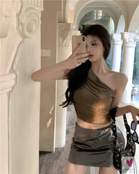 One Shoulder Crop Top, Vintage Retro Cut Crop Top, for Women and Girls