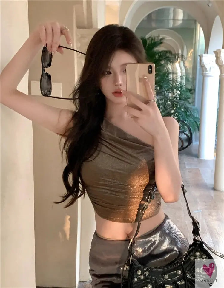 One Shoulder Crop Top, Vintage Retro Cut Crop Top, for Women and Girls