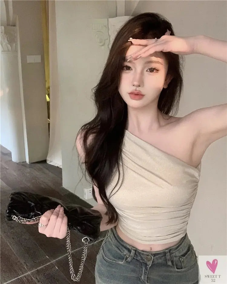 One Shoulder Crop Top, Vintage Retro Cut Crop Top, for Women and Girls