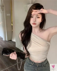 One Shoulder Crop Top, Vintage Retro Cut Crop Top, for Women and Girls