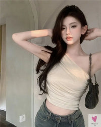 One Shoulder Crop Top, Vintage Retro Cut Crop Top, for Women and Girls