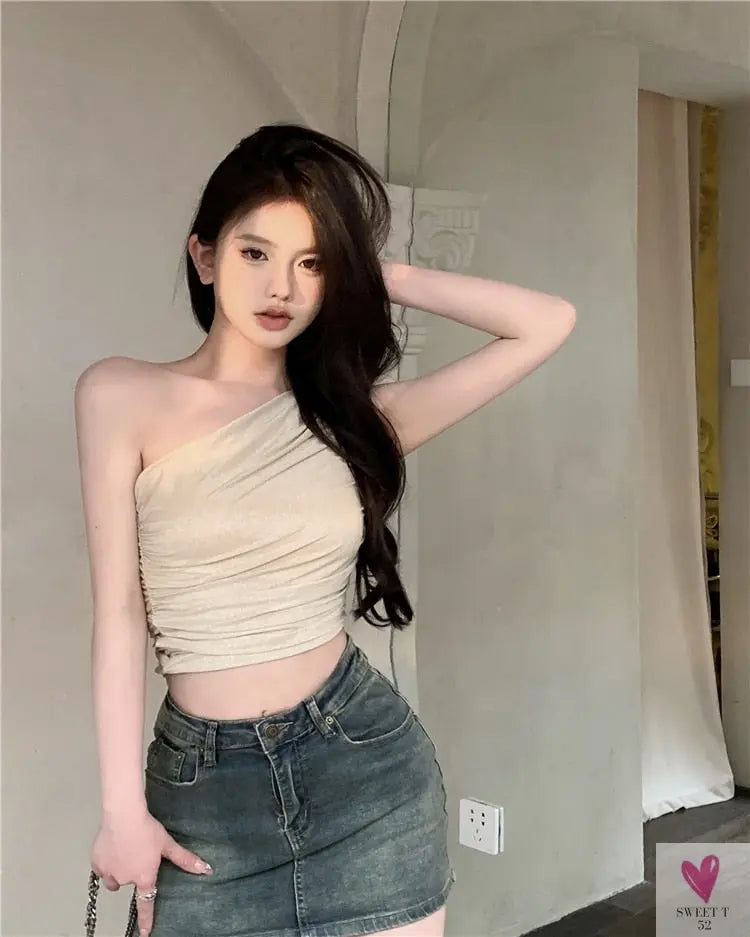 One Shoulder Crop Top, Vintage Retro Cut Crop Top, for Women and Girls