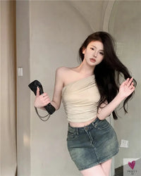 One Shoulder Crop Top, Vintage Retro Cut Crop Top, for Women and Girls