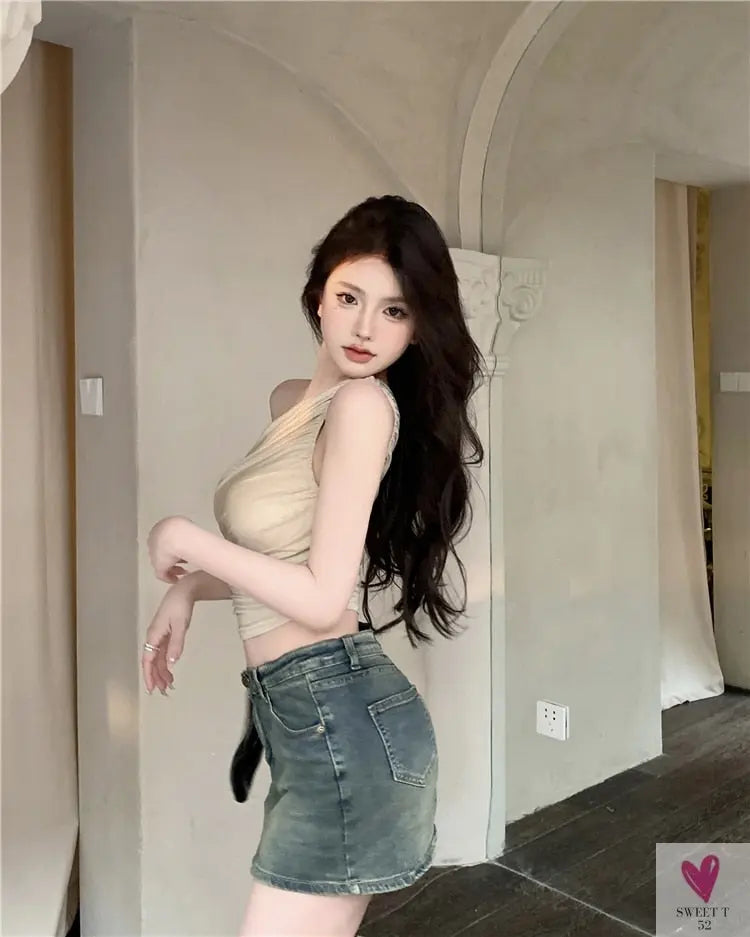 One Shoulder Crop Top, Vintage Retro Cut Crop Top, for Women and Girls