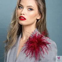 Ostrich Feather Brooch for Clothes or Hair wear - Black/Red Plumes Brooch for Wedding Party, DIY Jewelry or Shoe Decor Sweet T 52