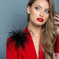 Ostrich Feather Brooch for Clothes or Hair wear - Black/Red Plumes Brooch for Wedding Party, DIY Jewelry or Shoe Decor Sweet T 52