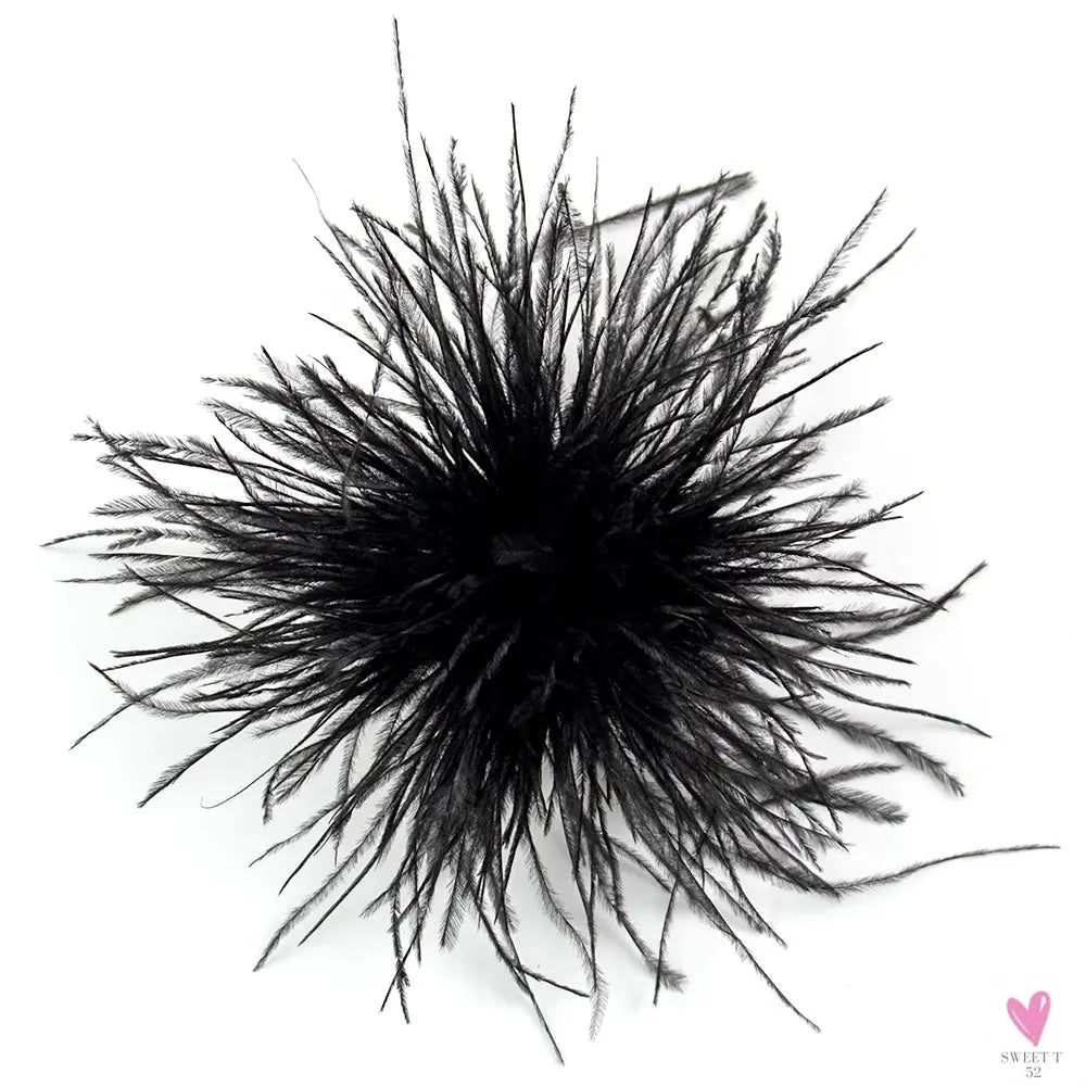 Ostrich Feather Brooch for Clothes or Hair wear - Black/Red Plumes Brooch for Wedding Party, DIY Jewelry or Shoe Decor Sweet T 52