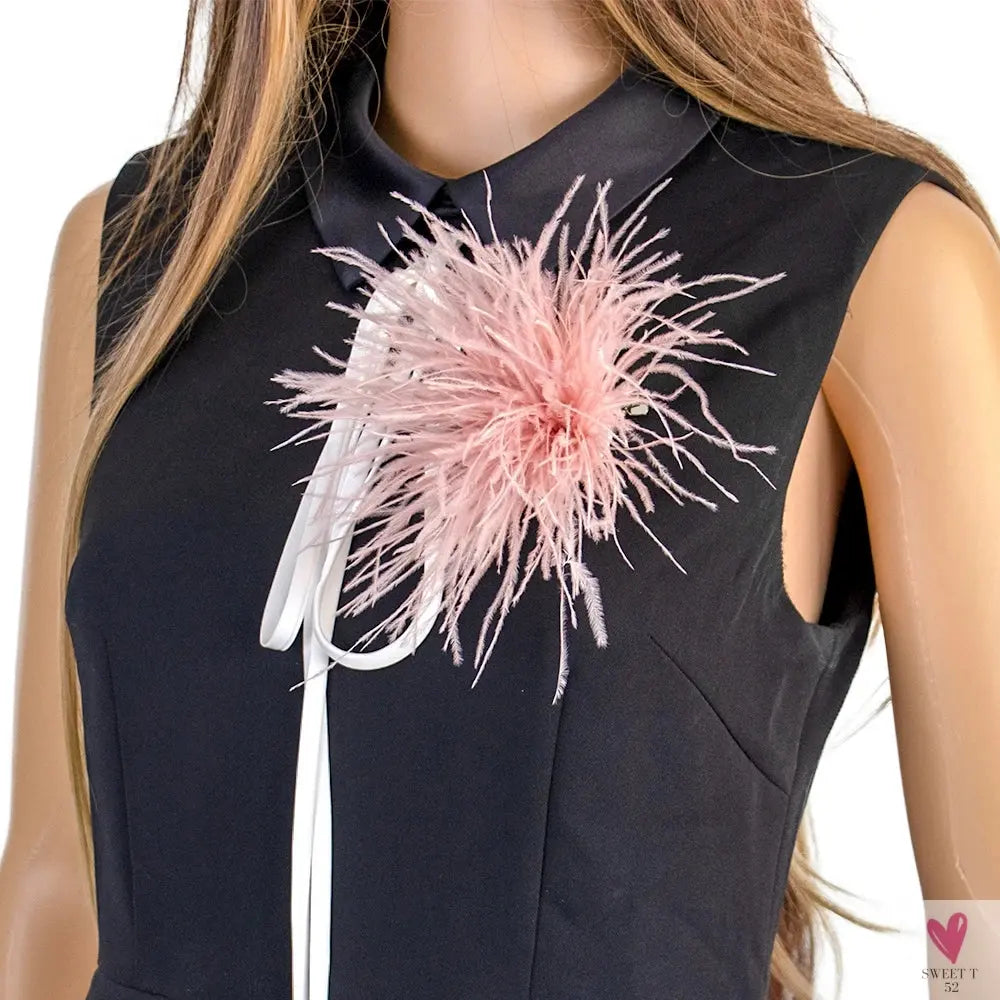 Ostrich Feather Brooch for Clothes or Hair wear - Black/Red Plumes Brooch for Wedding Party, DIY Jewelry or Shoe Decor Sweet T 52